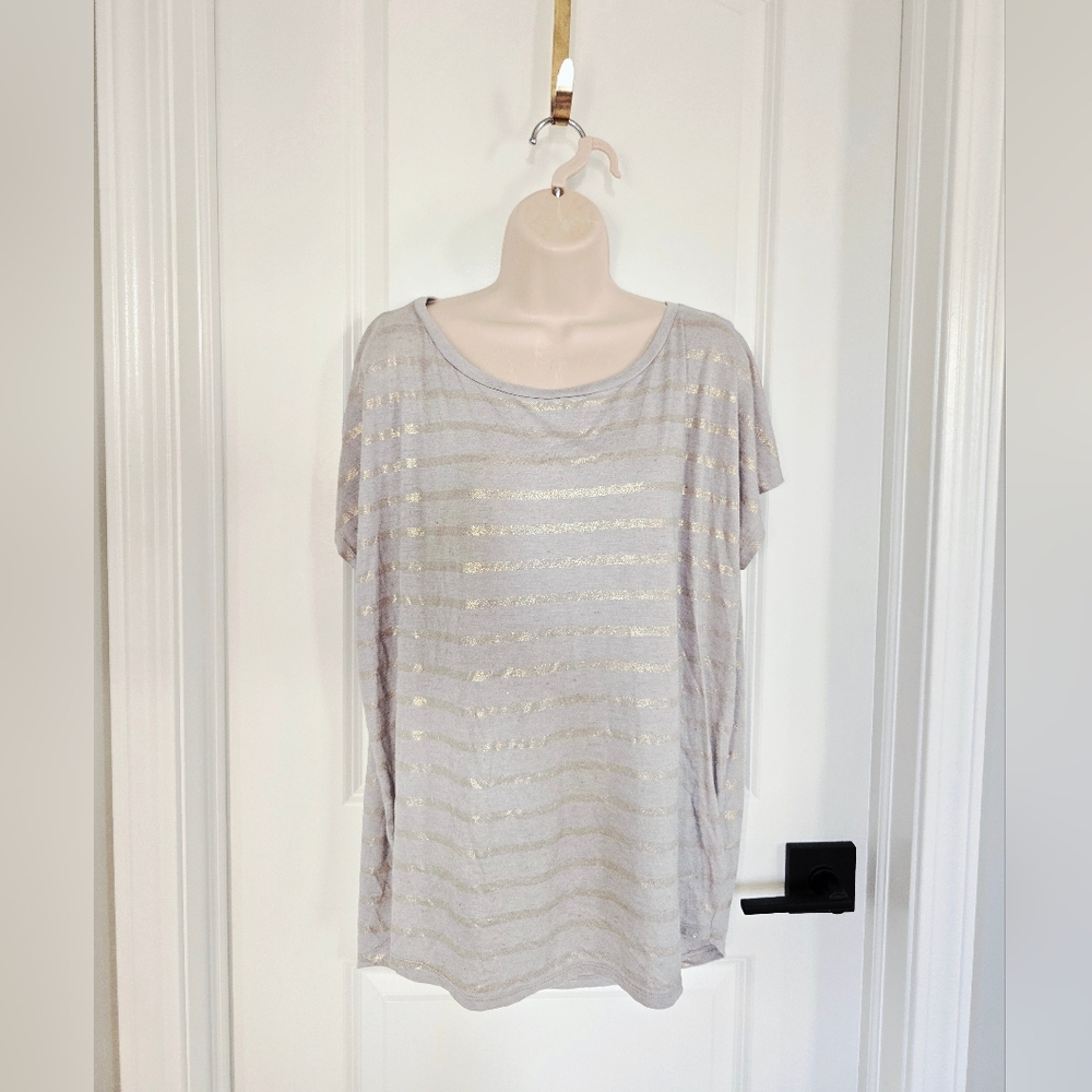 Express Silver Striped Short Sleeve London Tee Sz Large Worn 1x